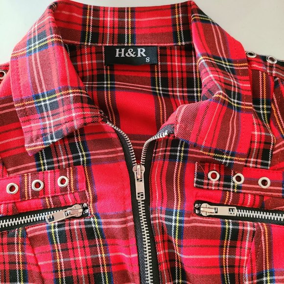Tartan Plaid Zip  & Lace Up Mini Dress S - Picture 4 of 4